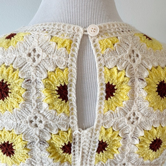 Rebellion Again Crochet Tank Sunflowers Cream Yellow Small Boho Festival Granny - Picture 6 of 16